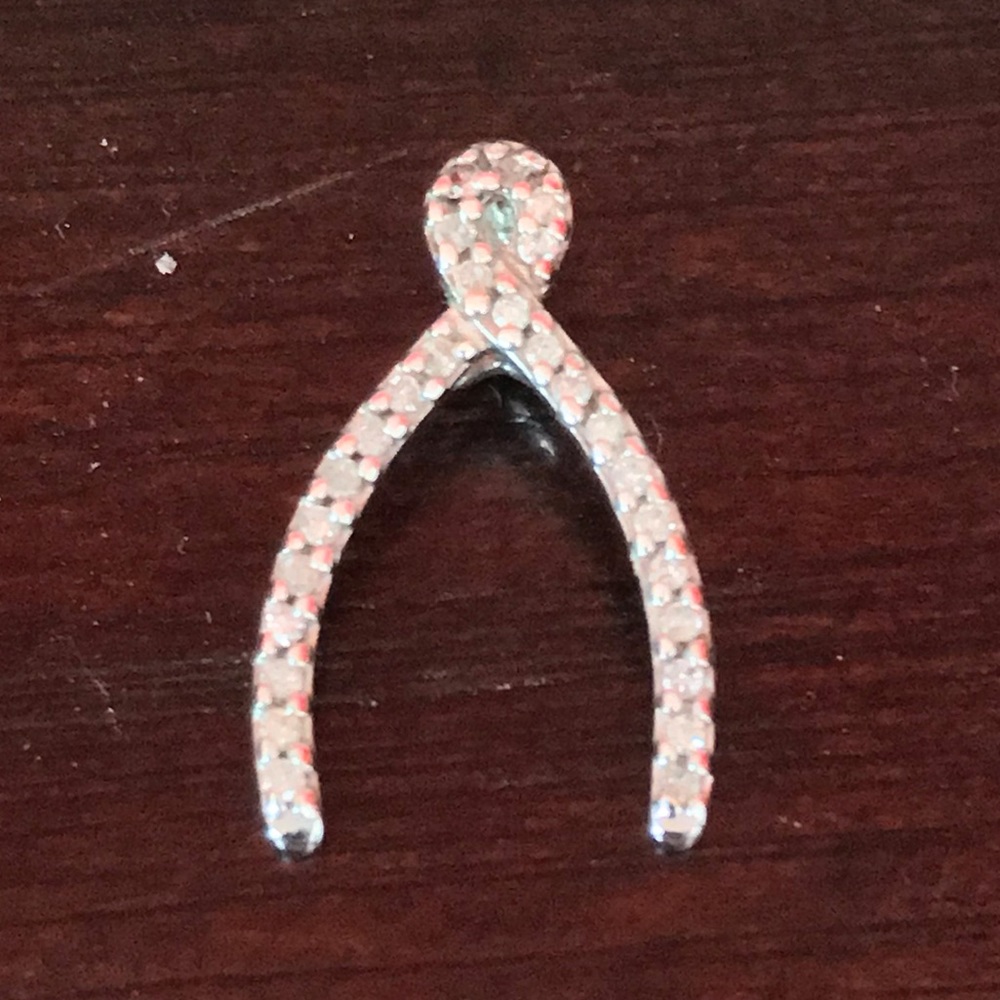 14k white gold wishbone necklace pendant
